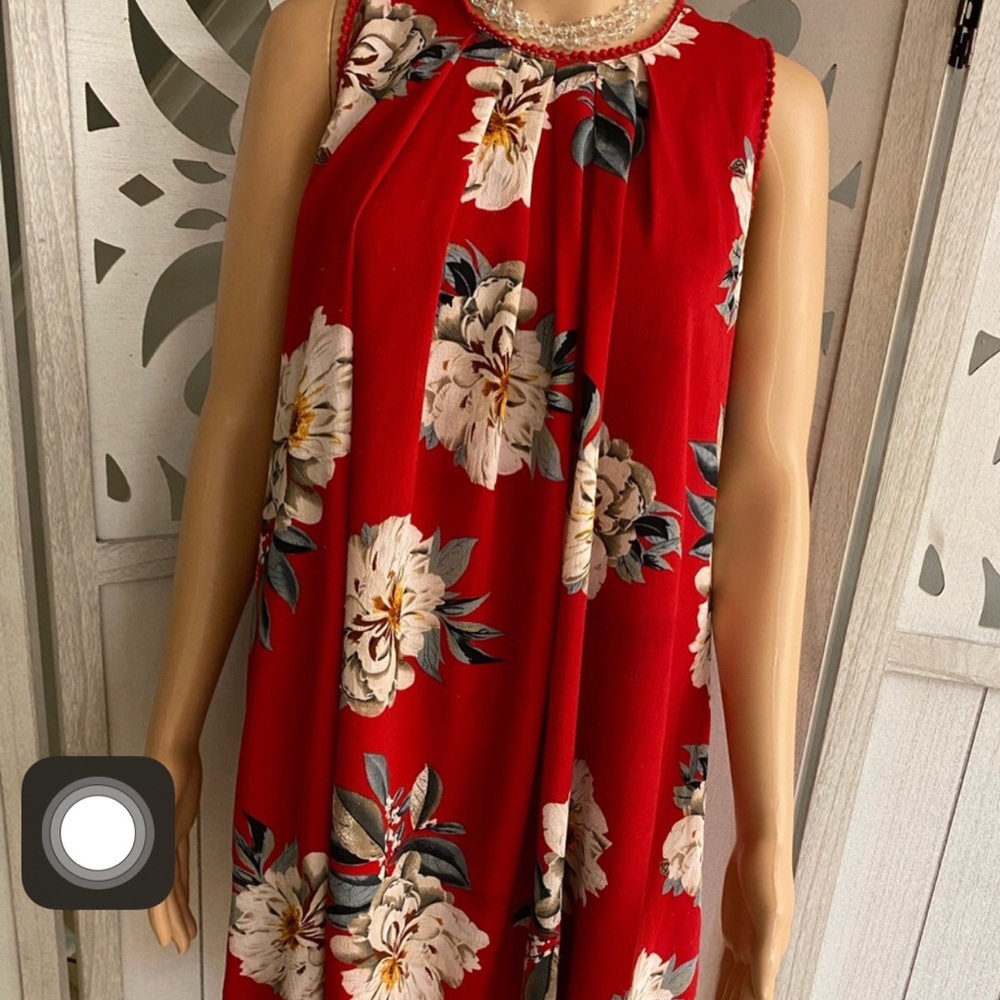 UMGEE Red Sheer Over Sleeveless Dress Size Small Trapeze